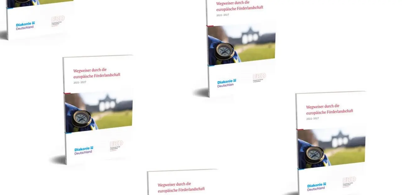 Die Kollage zeigt mehrfach die Titelseite des "Wegweisers durch die europäische Förderlandschaft"