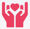 Logo Fundraising, Quelle: EKBO; zwei Hände in Rot fangen ein Herz auf.