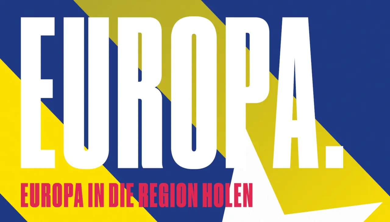 Zu sehen ist ein Auschnitt Einladungsflyers zum Europatag 2024 in der Uckermark am  3. August 2024. Darauf steht: "Europa. Europa in die Region holen".