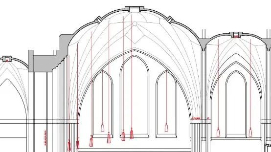 Ein sogenannter Beleuchtungsplan zeigt, wie die Lampen im Innenraum der Matthäuskirche in Steglitz eingebaut werden sollen.