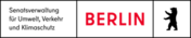 Das Logo der Senatsverwaltung für Umwelt, Verkehr und Klimaschutz zeigt einen roten Schriftzug „Berlin“ in Großbuchstaben, einen stilisierten Berliner Bären und den Namen der Senatsverwaltung in drei optisch abgegrenzten Feldern.
